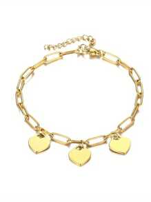 Pulseira com pingente de coração personalizado, joias de aço inoxidável, pingentes de vários nomes personalizados, pulseiras da moda, pulseira de corrente de clipe de papel dourada personalizada, presente de aniversário para sua mãe, namorada, para aniversários, para uso diário, para baile de formatura, para o dia das mães, para o dia dos namorados, para formatura, para casamentos