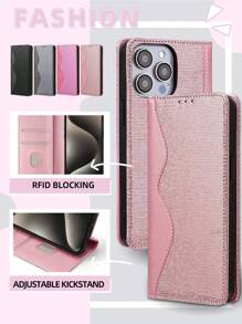 keyunfei 16寸玫瑰金闪粉磁吸防盗卡槽防震翻盖钱包式手机壳，兼容Moto G Power 5G 2024/12 Pro Max/Galaxy S23/Nova Y70/Honor X9b/Vivo Y21/OPPO A53/Redmi Note 10S - 玫瑰金 - 查看 1