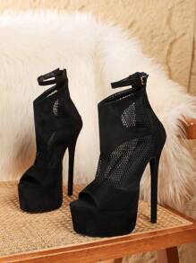 16cm Sexy Mesh Peep-Toe Super High Heel Platform Stiletto Boots, Versatile