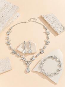 1 dây chuyền + 1 đôi bông tai + 1 vòng tay Bộ trang sức cô dâu đính đá Rhinestone sang trọng thời trang - Nhiều màu - Xem 6