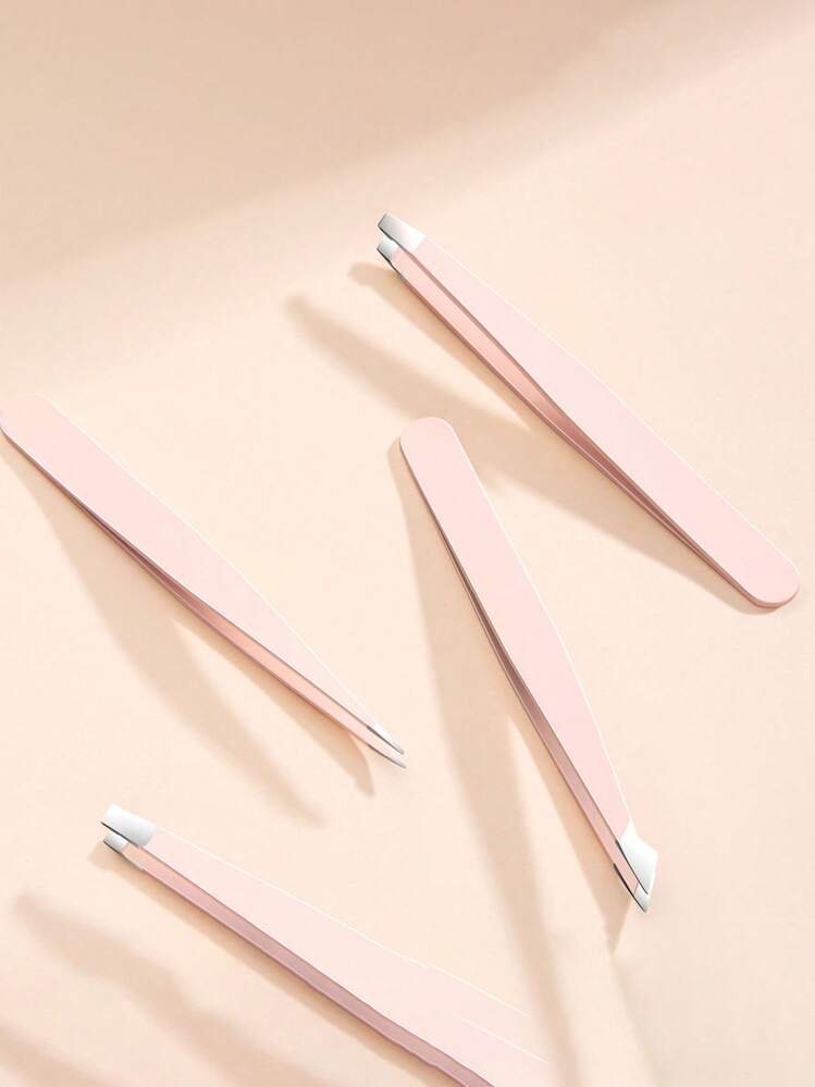 4 piezas de pinzas para cejas de acero inoxidable - Pinzas profesionales para eliminación de vello - Punta no plana, angulada, ideal para el vello facial y encarnado, pinzas precisas para el cuidado de cejas - Acero inoxidable, fácil conformación y eliminación, productos y accesorios para el cabello para salón de belleza, artículos esenciales de viaje - Rosa - Añade 20