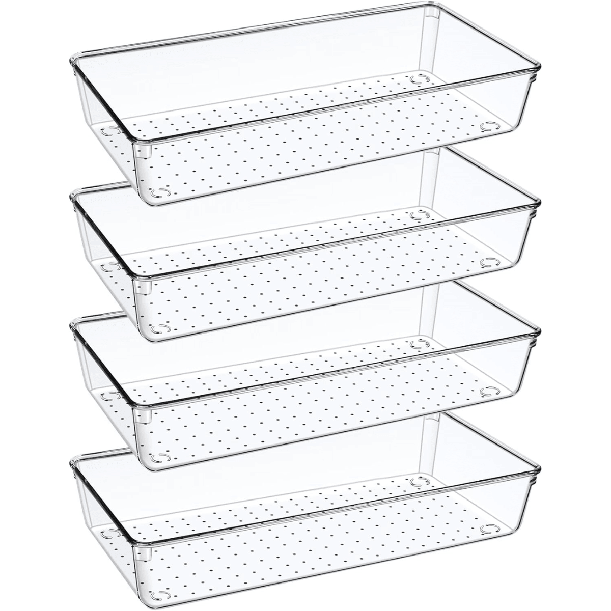 Kit 4 Organizadores Grandes 30x15x5cm Transparente em PET + Resistente que Acrílico Gaveta Geladeira Armários