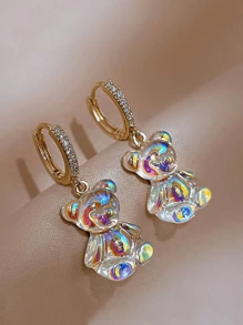 1 Pair Cute Cartoon Bear Pendant Stud Earrings, Versatile Daily Earrings For Girls - Multicolor - View 1