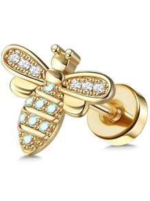 DOLOTTA 1PC 18G Stainless Steel Cartilage Earrings For Women Flat Back Earrings Internally Threaded CZ Earrings With Moon Heart-Shaped Bee Butterfly Tragus Helix Piercing Jewelry Valentines,Mom,Mother,Mother's Day,Gift - Gold - View 9