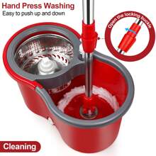 Spin Mop And Bucket Set, 360° Spin Mop And Bucket With Wringer Set And 3 Microfiber Mop Refills, Stainless Steel 61" Extended Handle For Floor - Red - View 2