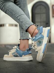 Unique Forest Oil Painting Design Couples Comfy Round Toe Lace-Up Casual Skate Shoes - Milan - View 11