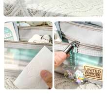 Double Layer Portable Transparent Pen Case Pen Bag Square Color Stationery Storage Bag - 棕色 - 查看 3