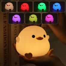 1 pieza Luz nocturna de pato frijol recargable con LED, lámpara de mesita de noche con sensor táctil para dormitorios y salas de estar, lámpara de noche de silicona de pato Dodo para la guardería - Blanco - Ver 3