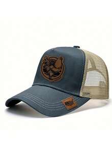 1 pieza Gorra de béisbol con patrón de gallo de granja - Diseño de parche de piel único, parte trasera de malla transpirable, cierre de presión, ajuste para todas las estaciones, lavado a mano - Estilo casual y para exteriores - gorra de béisbol con diseño de gallo y diseño color block - Ver 5
