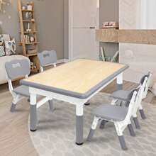 VA-Cerulean Children's Seating Group - Height-Adjustable Children's Table With 4 Chairs, Plastic, Grey - Table And Chair Set For Boys And Girls Aged 2-10 Years - Grey - View 1