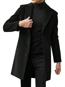 Men's Retro Style Wool Coat, Solid Color Minimalist Design, Front Button Closure, Slant Pockets, Suitable For Casual, Vacation And Commute, Versatile For Autumn/Winter - Black - View 4