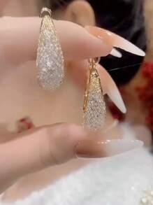 1 对女士水晶状网状耳环，镂空水滴设计，优雅时尚，适合日常佩戴或送礼 - 閃亮耳圈 - 查看 3