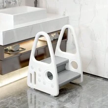VA-Cerulean Step Stool For Toddlers Step Stool With 2 Steps Plastic Standing Children's Stool Step Ladder For Bathroom Children's Room Kitchen Bedroom, Grey / Pink / Green - 灰色 - 查看 6