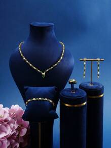 5 sztuk/zestaw Zestaw biżuterii z cyrkoniami w kształcie litery V, styl europejski amerykański Ins, odpowiedni na co dzień kobiet, ślub, urodziny, podróże, imprezy