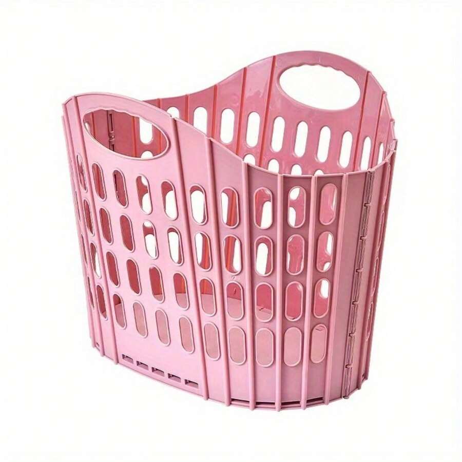 Collapsible Laundry Baskets For Clothes Storage And Washing - Portable Plastic Hamper/Basket (Gray/Pink/Blue) - Space Saving Design - 粉色 - 查看 1