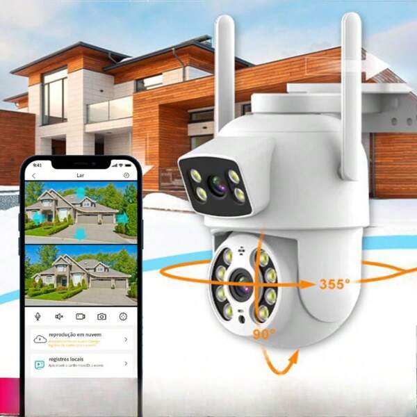 Câmera De Segurança Lente Dupla ICSEE Wi-Fi 360° Sensor Movimento Visão Noturna  Fixa + Giratória