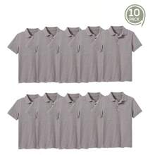 10-Pack School Uniform Tagless Polo Shirts For Boys - Heather Grey - View 6