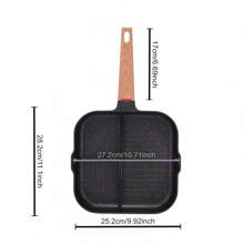 3-Compartment Nonstick Coated Breakfast Frying Pan, Multi-Functional Stone Coating Steak Griddle Skillet Seafood Boil - Black - View 6