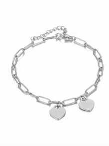 Custom Heart Pendant Bracelet Stainless Steel Jewelry Customized Multiple Names Charms Bracelets Fashion Personalized Silvery Paperclip Chain Bracelet Birthday Gift For Her Mom Girlfriend Valentines