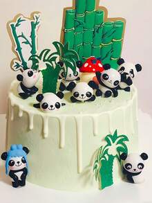 8 件熊猫蛋糕装饰物，可爱迷你熊猫小雕像，用于烘焙微景观，生日蛋糕装饰品，熊猫派对用品，圣诞节 - 彩色 - 查看 3