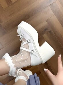 White Mary Jane Flats, Fairy-Inspired, Versatile Vintage Style, Flattering For Petite, Platform Sole, Suitable With Skirts, Summer 2025 New Arrival - White - View 4