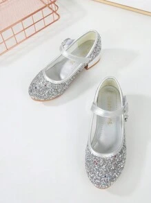 Zapatos de princesa con luz, elegantes y con lentejuelas, de tacón alto, para baile y actuación de niñas - Plateado - Ver 5