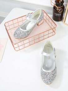 Zapatos de princesa con luz, elegantes y con lentejuelas, de tacón alto, para baile y actuación de niñas - Plateado - Ver 4