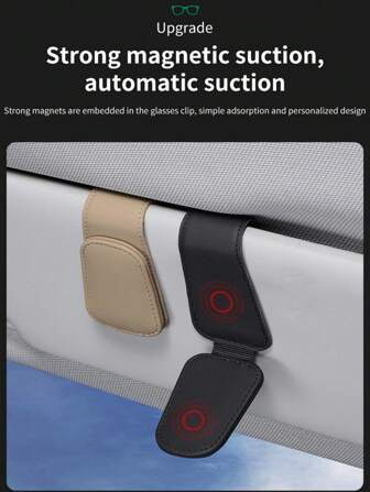 Christmas Car Sun Visor Magnetic PU Leather Sunglasses Holder Card Coin Storage Clip