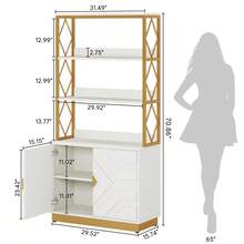 Tribesigns Tall Etagere Bookcase, White And Gold Bookshelf With Three Shelves & Two Cabinets, Modern Open Display With Metal Frame - Bạch kim - Xem 8