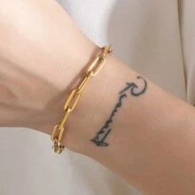 MONALLY Set de joyas de lujo chapado en oro de 18 quilates 1 set Collar y pulsera de cadena anular minimalista de acero inoxidable chapado en oro para mujer regalo de cita y compromiso - Conjunto de collar y pulsera - Ver 6