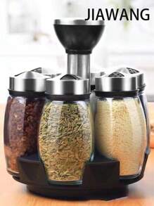 JIAWANG Especiero 6 Frascos Vidrio Giratorio Organizador Condimentos