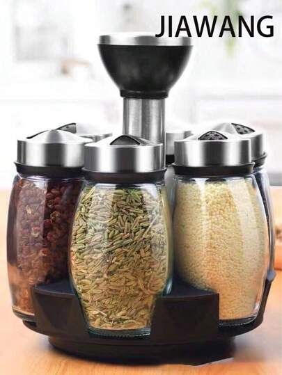JIAWANG Especiero 6 Frascos Vidrio Giratorio Organizador Condimentos