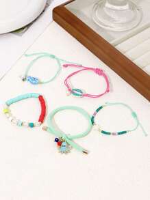 5 Cái/bộ Vỏ Đại Dương Nhiệt Đới, Cá, Sứa Vòng Tay Nhiều Lớp Handmade Phù Hợp Với Phụ Nữ, Bãi Biển Mùa Hè Trang Sức Dự Tiệc Ngày Lễ Hàng Ngày - Đầy màu sắc - Xem 4