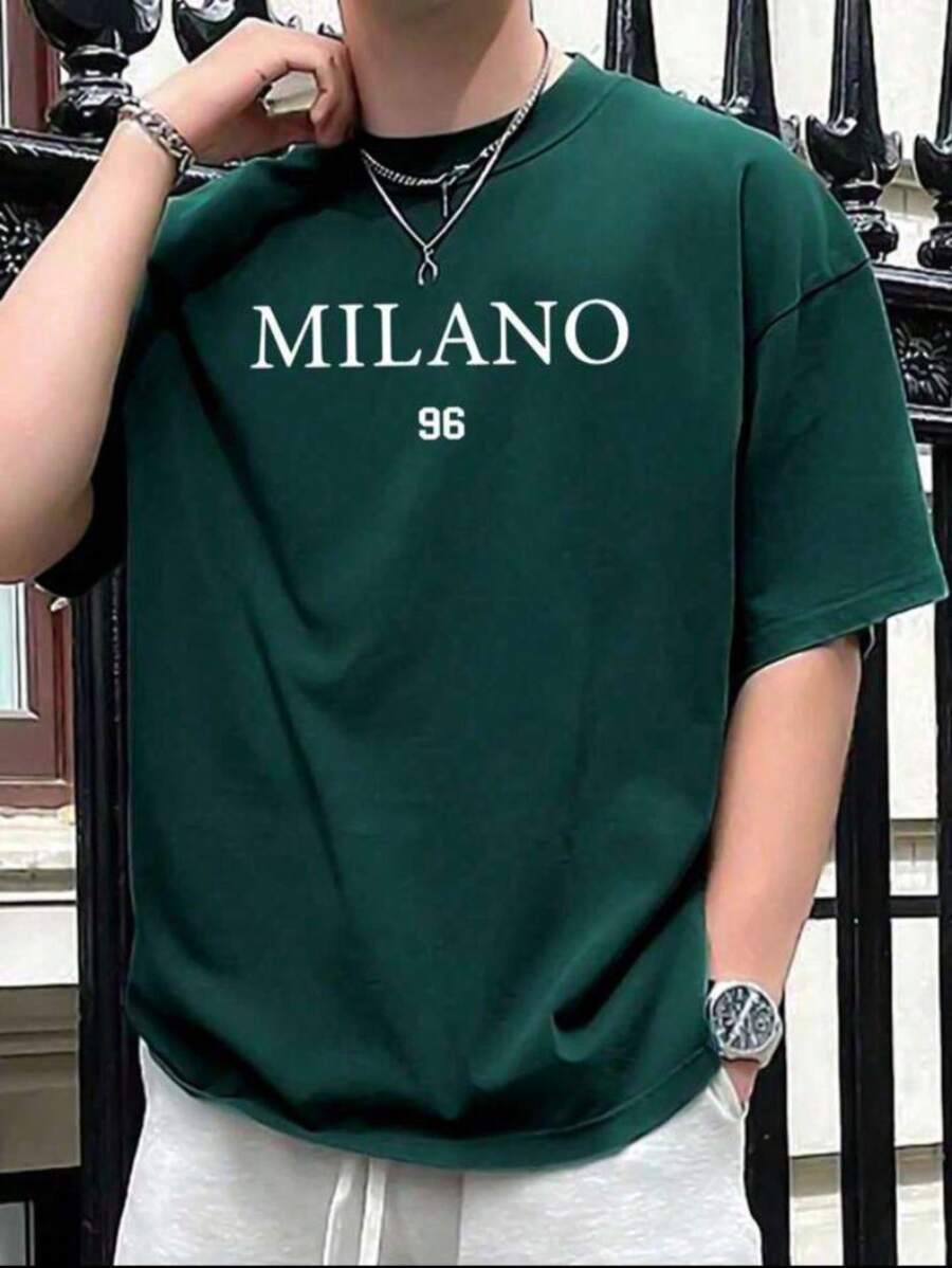 Milano 96 Men's T-Shirt 100% Cotton Premium Mesh Reinforcement Shoulder To Shoulder Round Neck - 軍綠色 - 查看 1