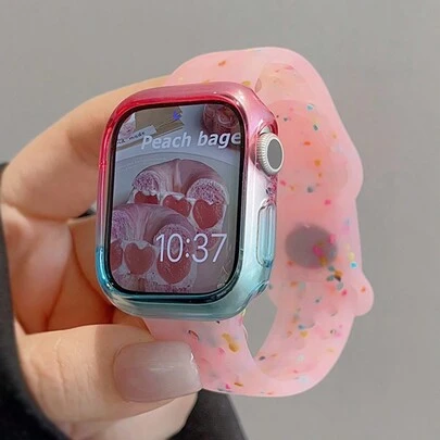 Apple Watch 表带女款 INS 可爱果冻色点孔透气硅胶表带兼容 Apple Watch 49 45 44MM 42 41 40 38MM 渐变表壳套装兼容 Apple Watch 9 8 7 6 5 SE Ultra2 表壳