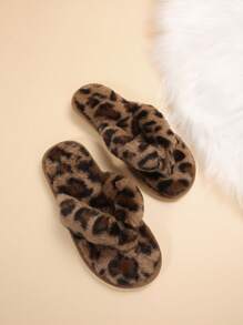 Women's Fluffy Leopard Print Comfy House Slippers