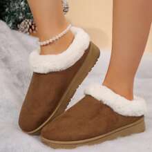 Women's Thick Flat Slippers - Thick Padded Cotton Shoes With Thick Soles Short Boots Casual,Indoor Outdoor Rubber Bottom Bootie For Winter - 卡其色 - 查看 4