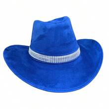 Customized Suede Cowboy Hat With Glitter Stripe - Royal Blue - View 2