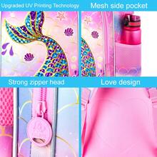 3PCS Kids Backpacks For Girls, 16" Little Kid Mermaid Backpack Preschool Elementary School Bookbag And Lunch Box -Mermaid Pink - Hồng - Xem 5