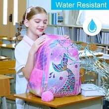 3PCS Kids Backpacks For Girls, 16" Little Kid Mermaid Backpack Preschool Elementary School Bookbag And Lunch Box -Mermaid Pink - Hồng - Xem 7