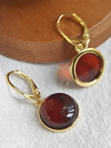 天然波羅的海琥珀紅色垂墜耳環，古董925純銀寶石精品珠寶時尚配飾 - Blood Amber Dangle Earrings - 查看 7