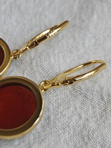 天然波羅的海琥珀紅色垂墜耳環，古董925純銀寶石精品珠寶時尚配飾 - Blood Amber Dangle Earrings - 查看 6