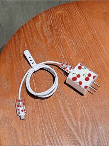 4 Cái/bộ Vỏ Bảo Vệ Họa Tiết Anh Đào TPU Trong Suốt Tương Thích Với Cáp Sạc & Dữ Liệu Nhanh Apple 20W - trắng - Xem 2