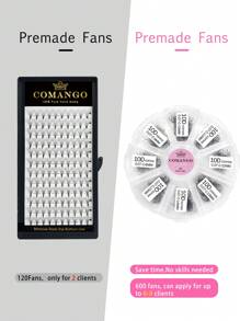 CoMango 600Fans 3D-16D 混合 8-15 毫米尖头茎预制卷翘散扇形睫毛纤细底座 Promade 卷翘扇形睫毛延长 - D - 查看 7
