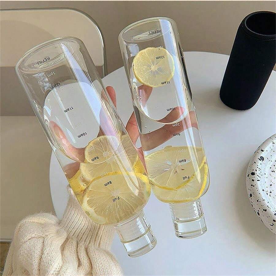 1 件装透明夏季水瓶，大容量户外饮水杯，带时间刻度提醒，塑料杯适合夏季冷果汁和饮料