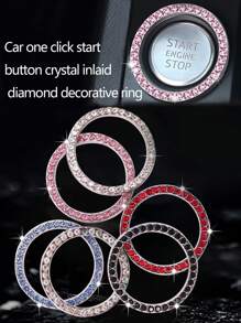 1-Key Start Decorative Ring, Switch Protective Cover, Crystal Rhinestone Car Interior Decor Sticker - Multicolor - View 6