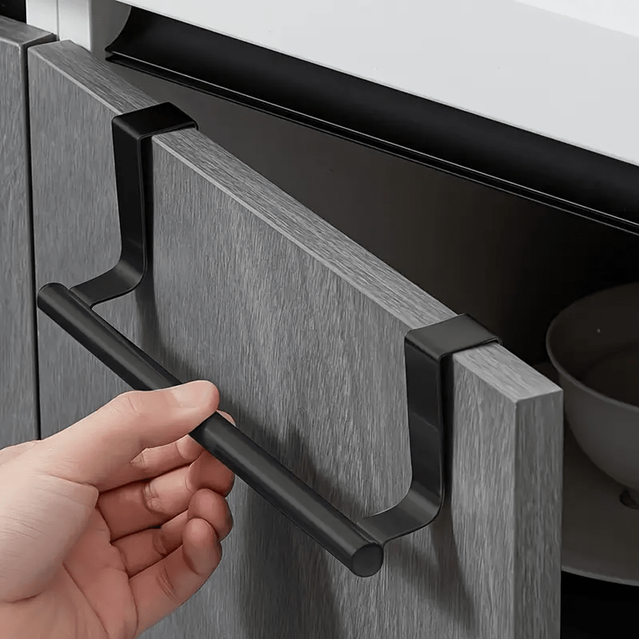 1/2pcs Black Stainless Steel Towel Rack, Hang On Cabinet Doors, No Drilling Required, Fits 0.74" Thick Doors, Space Saving Rag Hook, Kitchen Accessories