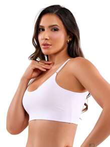 Bra Without Pad Top Fitness Gym Reinforced Fabric Double Adjustable Straps Sports Comfort - 白色 - 查看 2