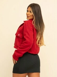 Women's Soft Fleece Bomber Jacket - Red - View 2