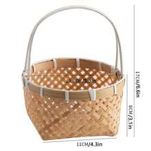 1pc Woven Bamboo Small Basket With Round Handle, Fruit/Snack/Gift Basket - Brown - View 9